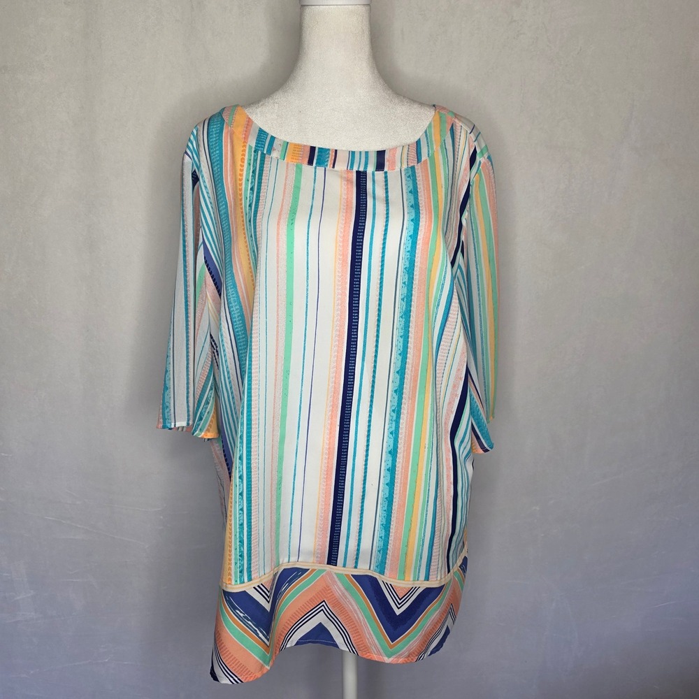 Chicos Chevron Stripe Popover Tunic Blouse Multi-Color Size XL Chicos 3